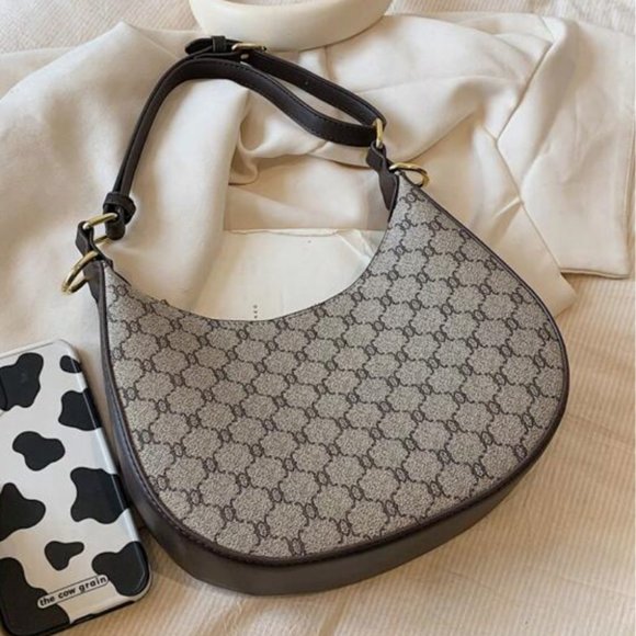 NWOT Shein Retro Y2K Style Geometric Print Brown Baguette Bag - Picture 4 of 4